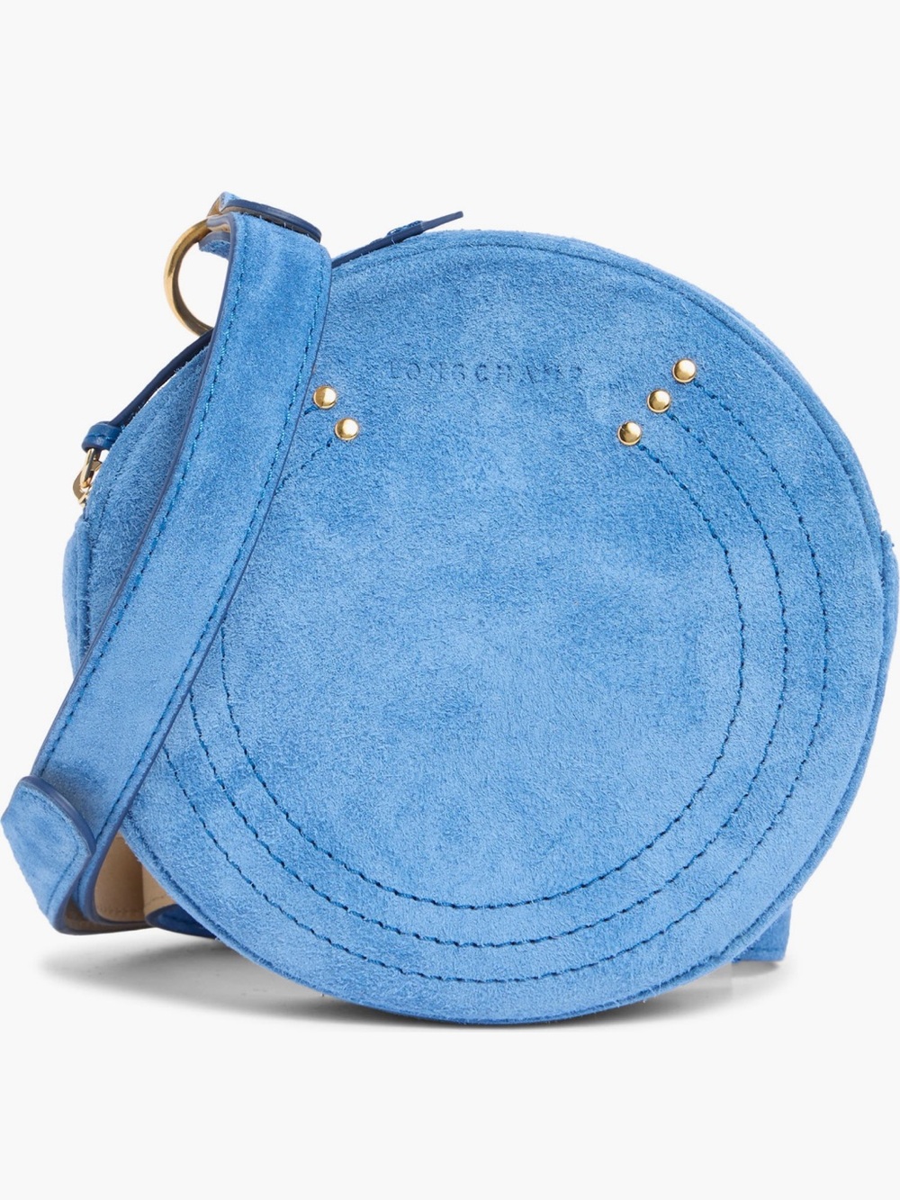Longchamp Blue Suede Round bag with Gold Studs